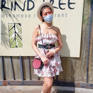 Ruffled floral strapless dress